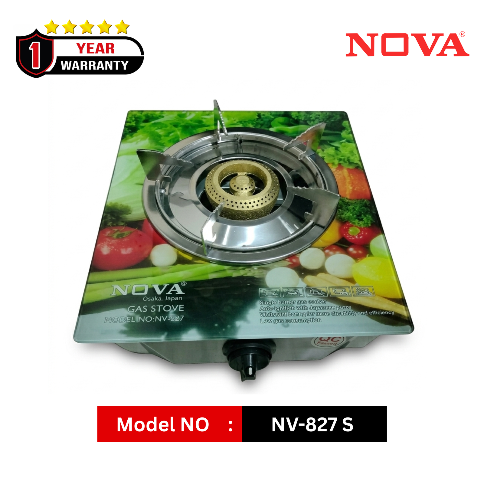 NOVA NV-827 Glass Top Single Burner Gas Stove