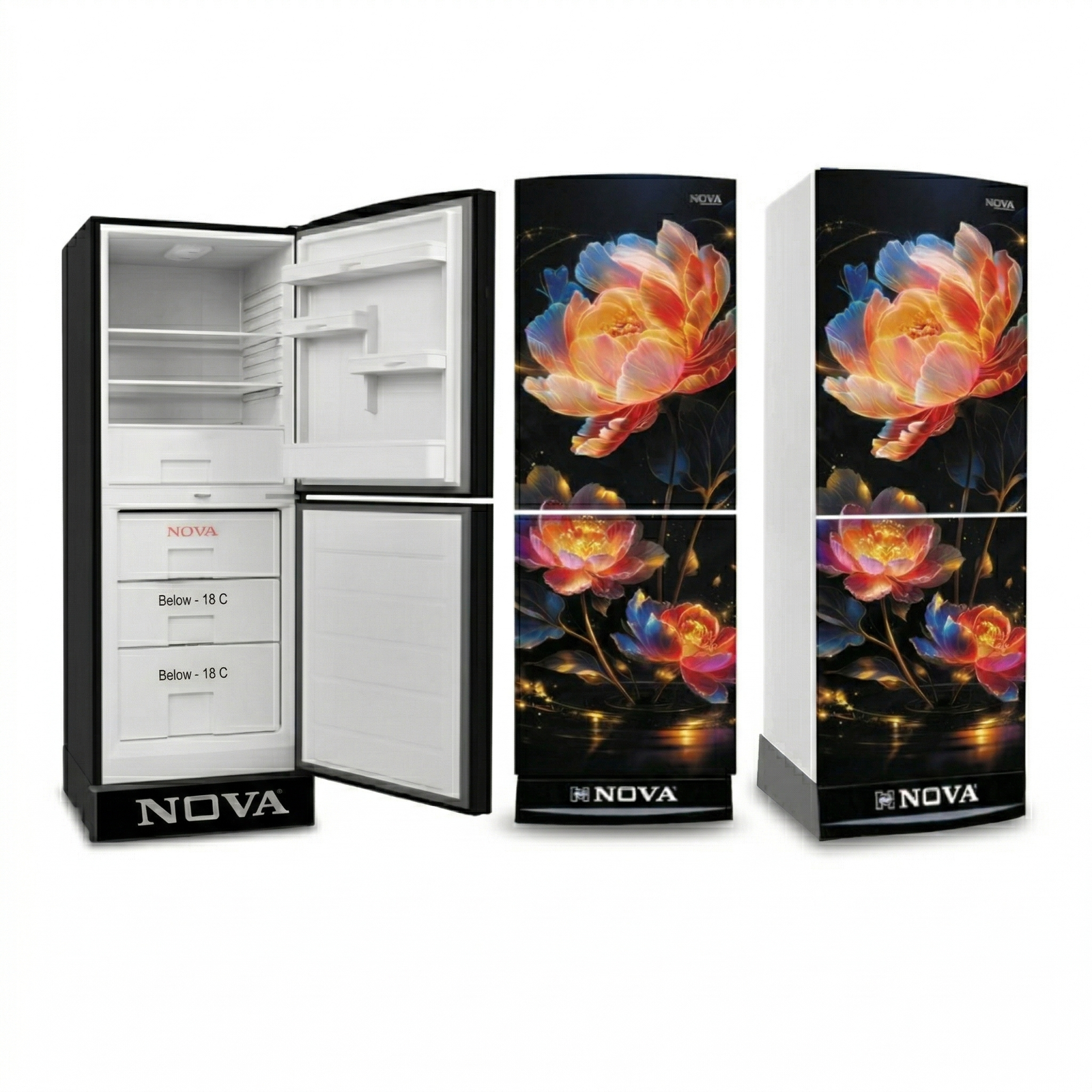 NOVA Glass Door Refrigerator 220L | NV-603 | 3 Drawer | Direct Cool | Energy Saving
