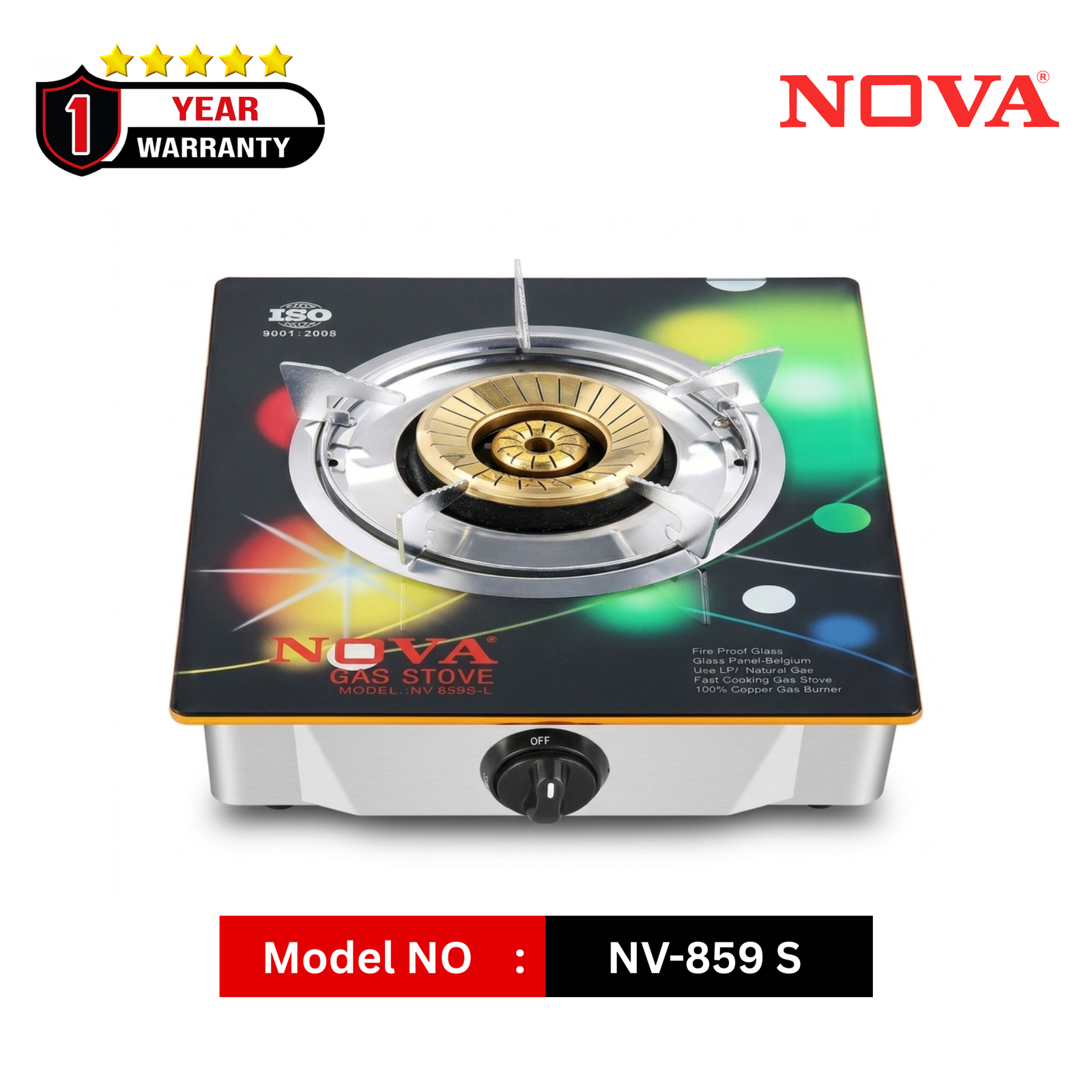 NOVA NV-859 Glass Top Single Burner Gas Stove