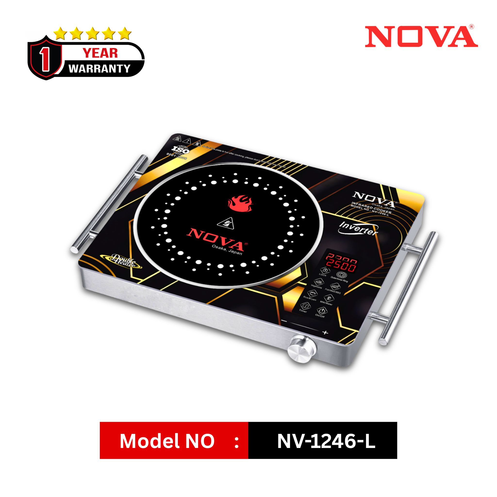 NOVA Infrared Cooker | NV-1246-L | 2500W Double Heater | Inverter System| Touch & Knob Control