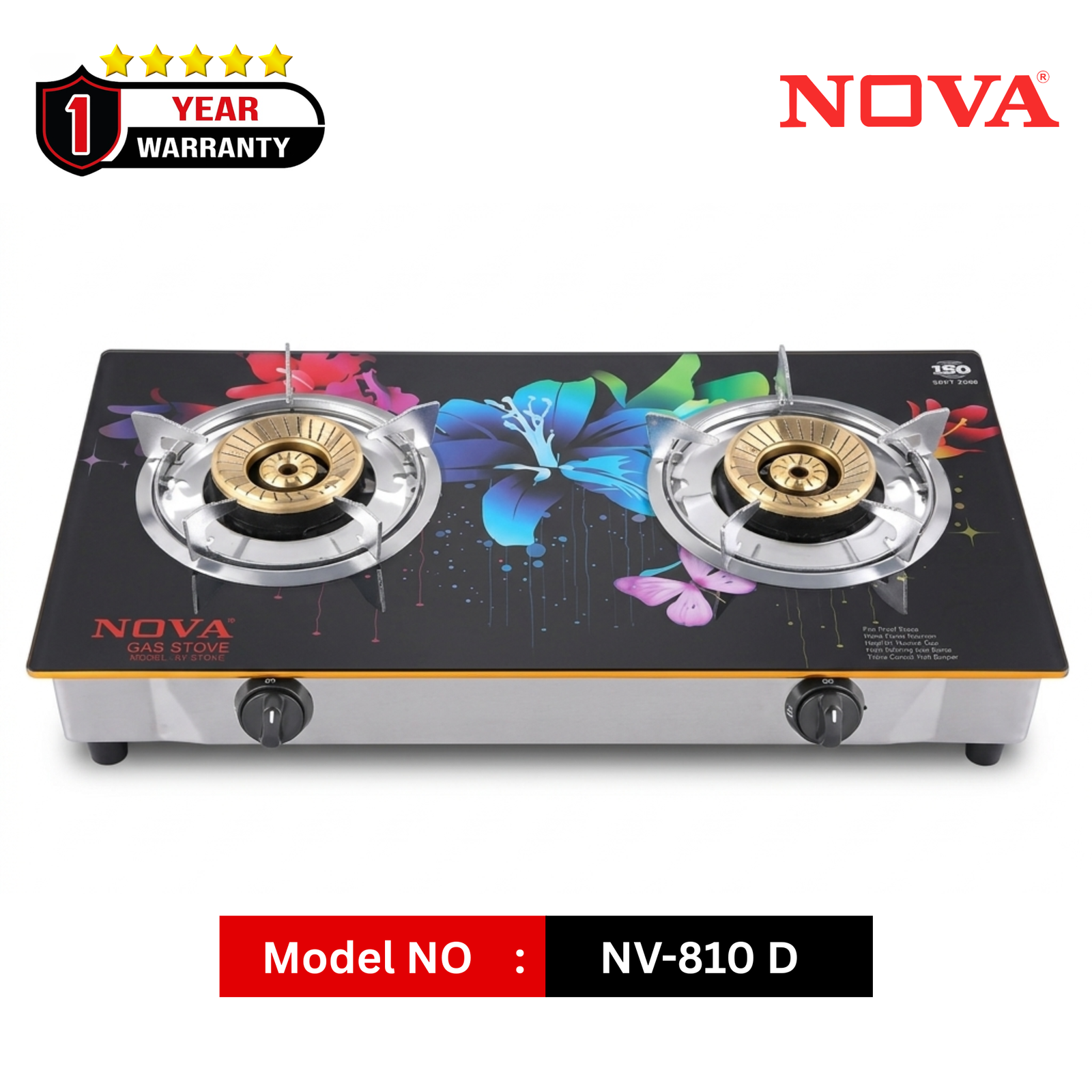 NOVA NV-810 Glass Top Double Burner Gas Stove