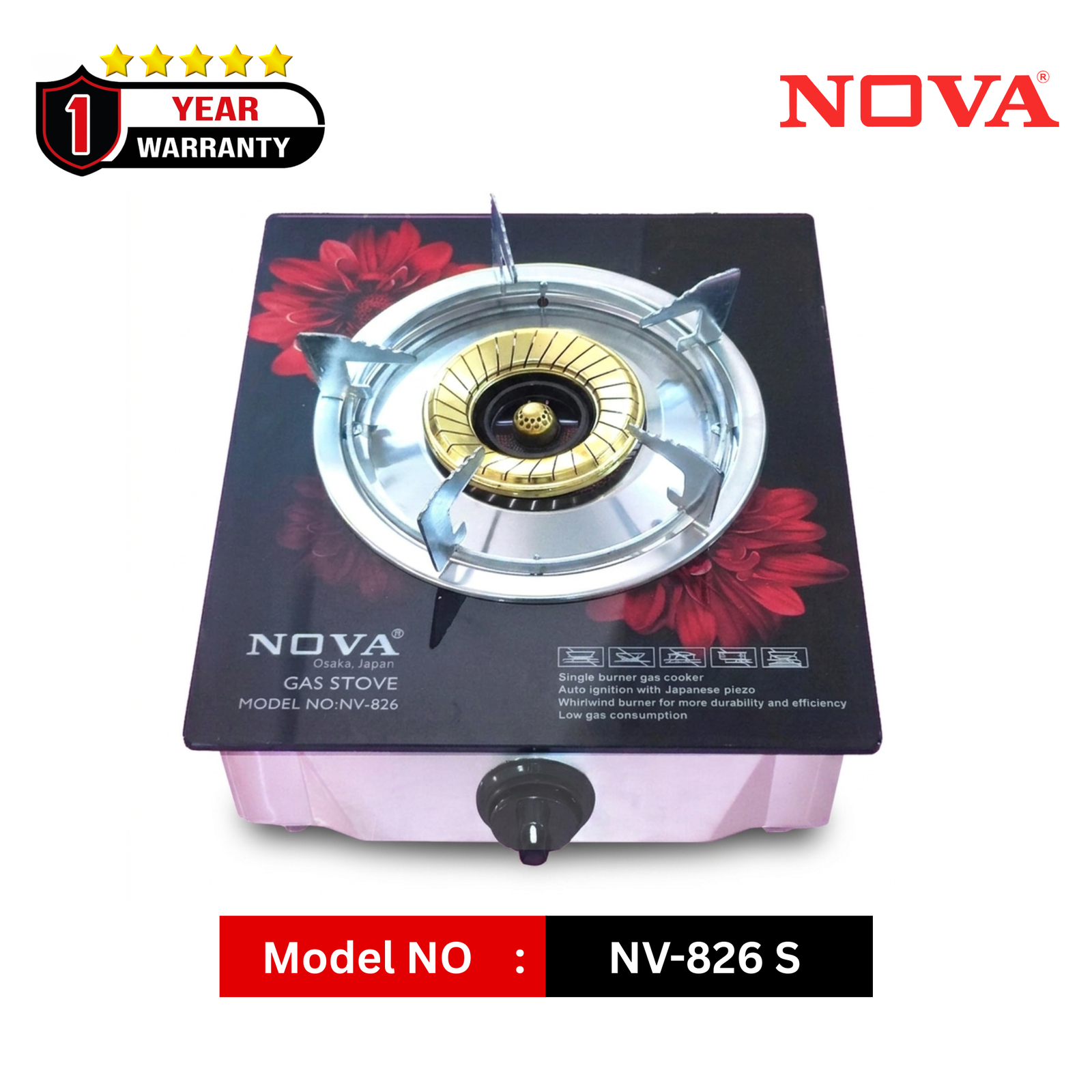 NOVA NV-826 Glass Top Single Burner Gas Stove