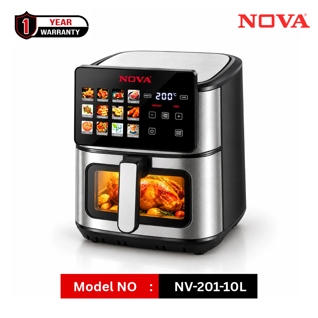 NOVA Digital Air Fryer 10L Double Coil 3300W with Touchscreen LED Display – Model NV-201