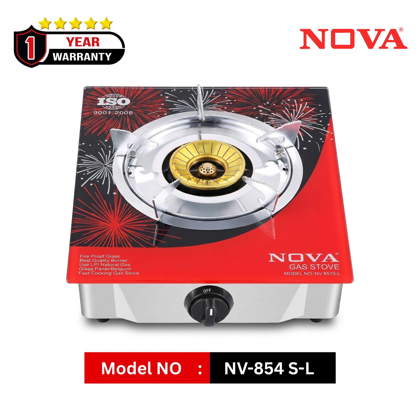 NOVA NV-854 Glass Top Single Burner Gas Stove