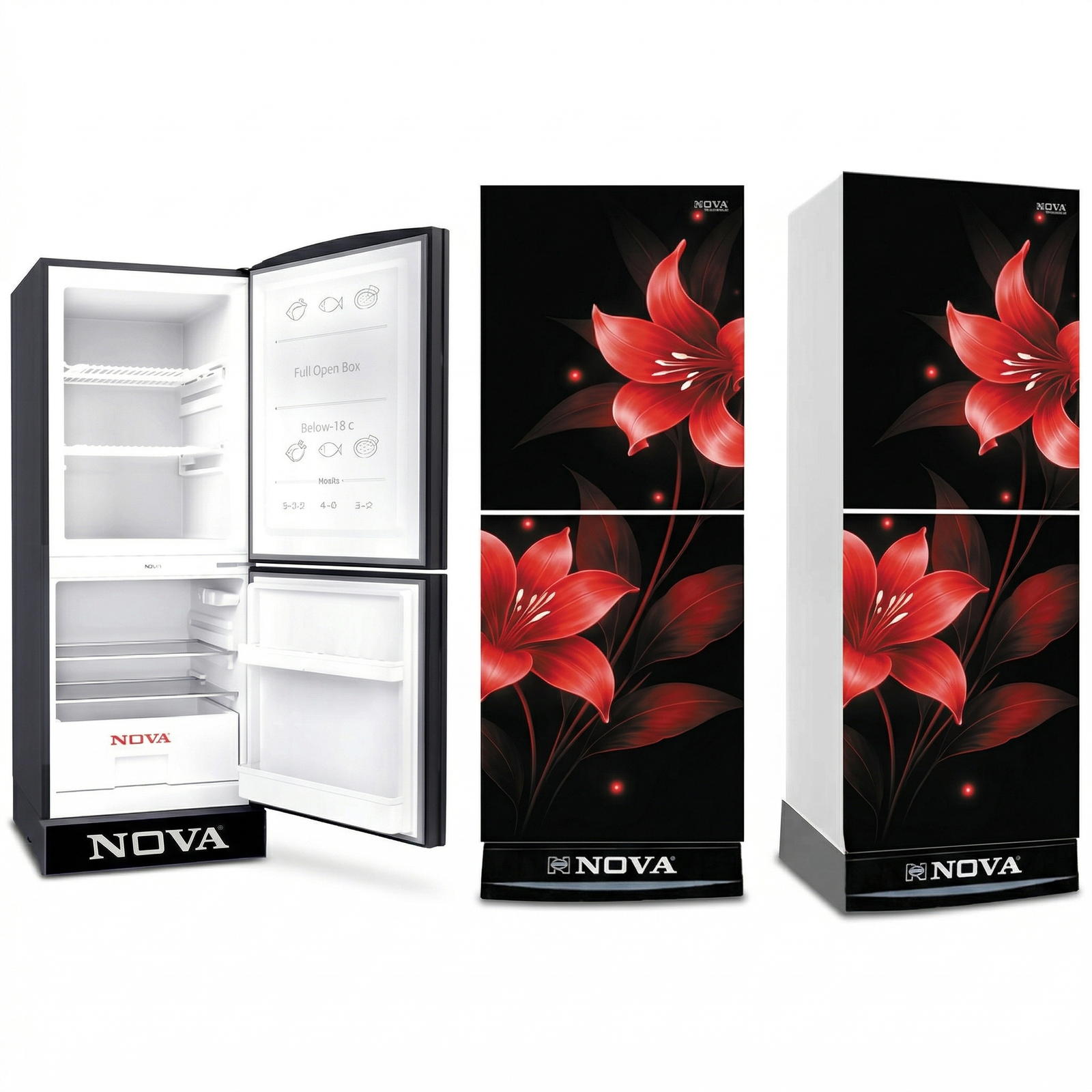 NOVA Glass Door Refrigerator 340L | NV-608 | Direct Cool | Energy Saving | Low Noise